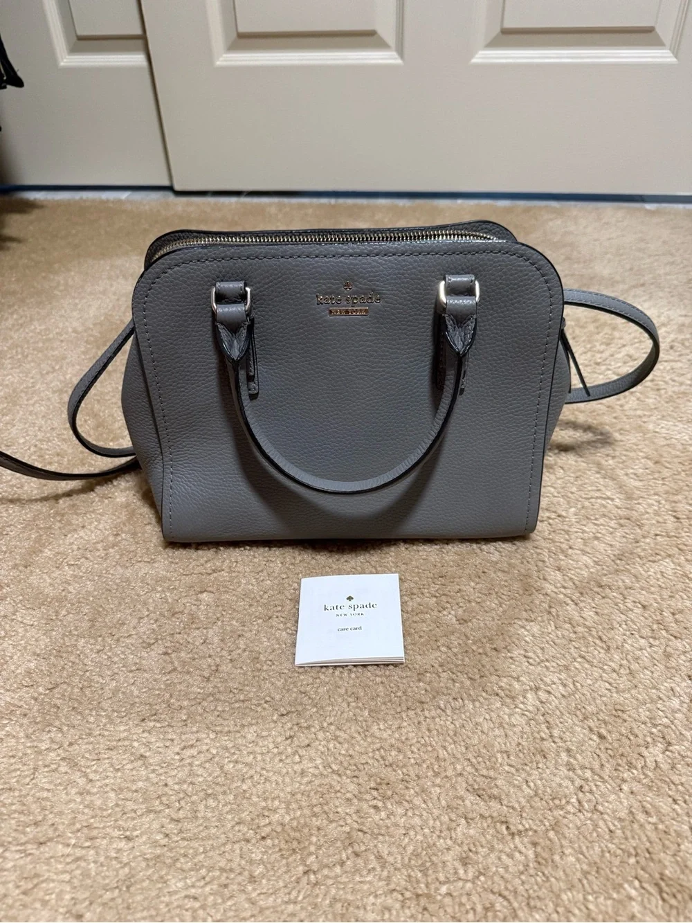 Kate Spade Jackson Street Pebbled Leather Satchel Crossbody Gray